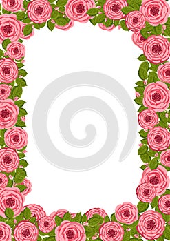 Vector frame with blooming roses. Floral illustration for postcard, poster, invitation decor etc. Flowers for spring and