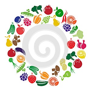 Vector frame made of colored fruits and vegetables