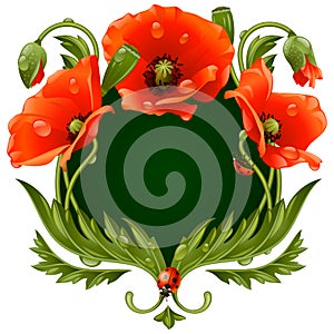 Vector frame with red poppies in the shape of floral beast face