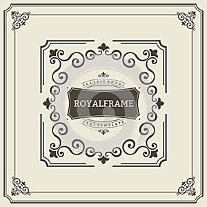 Vector Frame Template. Vintage Ornament Greeting Card. Flourishes Ornament Retro Royal Luxury Invitation, Certificate