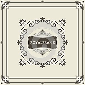 Vector Frame Template. Vintage Ornament Greeting Card. Flourishes Ornament Retro Royal Luxury Invitation, Certificate