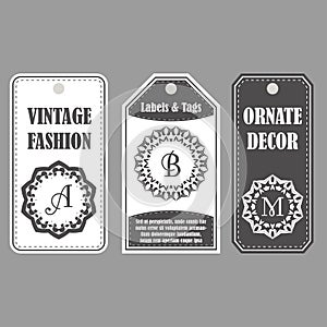 Vector frames design. Vintage set of ornamental tags. Eastern decor with monograms. Template labels for cards.