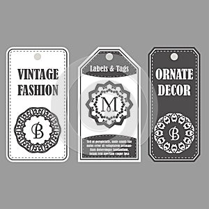 Vector frames design. Vintage set of ornamental tags. Eastern decor with monograms. Template labels for cards.