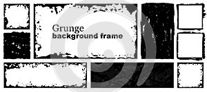 Vector Frames. Squares and rectangle for fill image. Distress texture with dirt effect. Grunge Black borders isolated on white bac