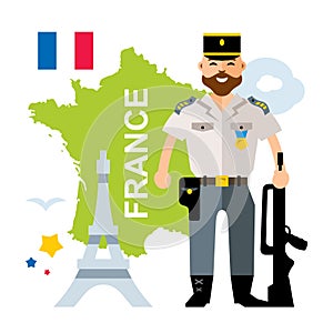 Vector France Police. Flat style colorful Cartoon illustration.