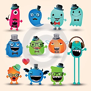 Vector Freaky Hipster Monsters Set