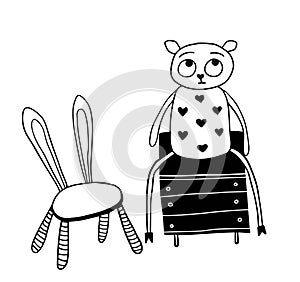 Vector free hand drawn set of baby chair and toy sheep