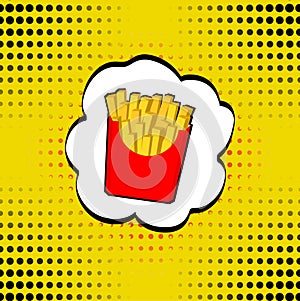 Vector French Fries in red paper Box, pop art fast food Fries icon design
