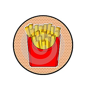 Vector French Fries in red paper Box, pop art fast food Fries icon design on white background