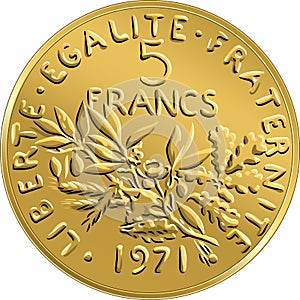 Vector French money coin ffive francs obverse