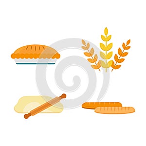 Vector fresh baked bread products icons isolated set meal bakery wheat loaf rye grain snack breakfast baguette cereal