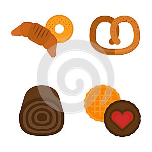 Vector fresh baked bread products icons isolated set meal bakery wheat loaf rye grain snack breakfast baguette cereal