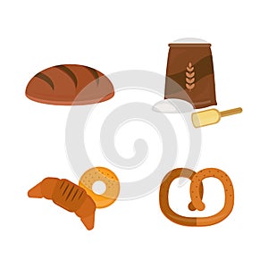 Vector fresh baked bread products icons isolated set meal bakery wheat loaf rye grain snack breakfast baguette cereal