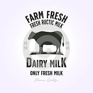 vector fresh natural milk logo. typography design with livestock silhouettes. template for dairy farming and milk business - shop