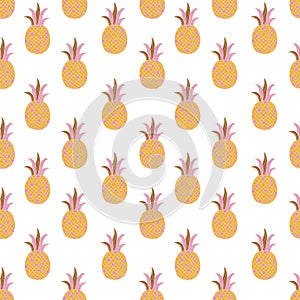 Vector Fresh Ripe Pineapple Seamless Pattern on White. Tropical Fruit Background.