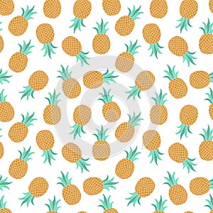Vector Fresh Ripe Pineapple Seamless Pattern on White. Tropical Fruit Background.