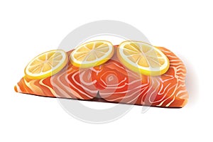 Vector Fresh Salmon Fish Fillet Cooked with Lemon Slices On the Top