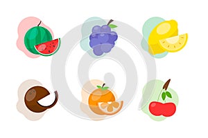 Vector fruit icons isolated on white background.