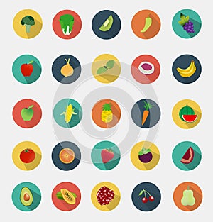 Vector fruit and vegetables icons flat design