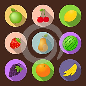 Vector fruits flat icon set