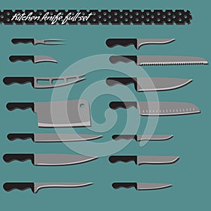 Vector full set kitchen knives
