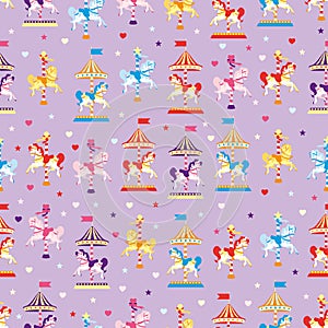 Vector Fun Fair Carrousel Horses seamless pattern background