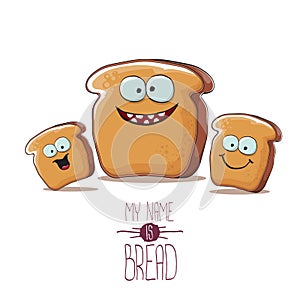 Vector funky cartoon bread character with friends isolated on white background. funky food bakery kids characters set or