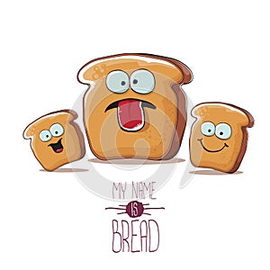 Vector funky cartoon bread character with friends isolated on white background. funky food bakery kids characters set or