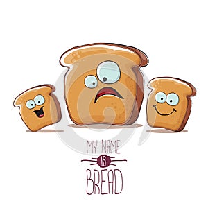 Vector funky cartoon bread character with friends isolated on white background. funky food bakery kids characters set or