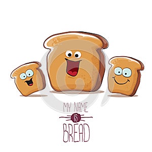 Vector funky cartoon bread character with friends isolated on white background. funky food bakery kids characters set or