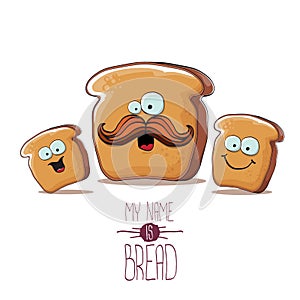 Vector funky cartoon bread character with friends isolated on white background. funky food bakery kids characters set or