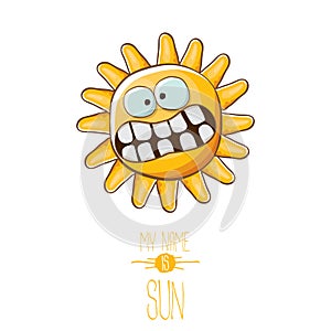 Vector funky cartoon style summer sun character isolated on white background. My name is sun concept illustration. funky