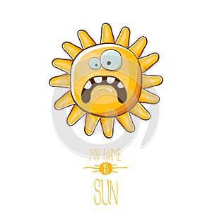 Vector funky cartoon style summer sun character isolated on white background. My name is sun concept illustration. funky