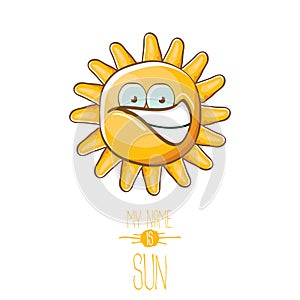 Vector funky cartoon style summer sun character isolated on white background. My name is sun concept illustration. funky