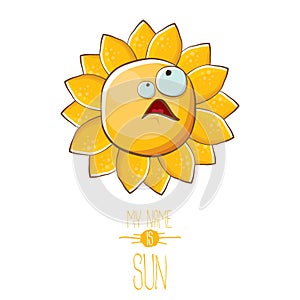 Vector funky cartoon style summer sun character isolated on white background. My name is sun concept illustration. funky