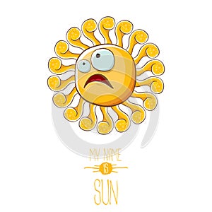 Vector funky cartoon style summer sun character isolated on white background. My name is sun concept illustration. funky