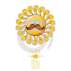 Vector funky cartoon style summer sun character isolated on white background. My name is sun concept illustration. funky