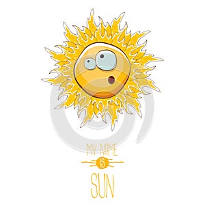 Vector funky cartoon style summer sun character isolated on white background. My name is sun concept illustration. funky