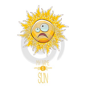 Vector funky cartoon style summer sun character isolated on white background. My name is sun concept illustration. funky