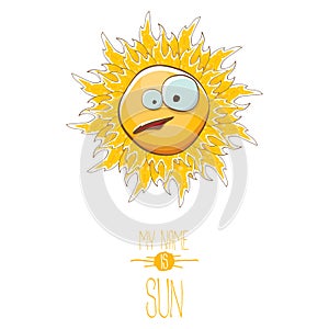 Vector funky cartoon style summer sun character isolated on white background. My name is sun concept illustration. funky