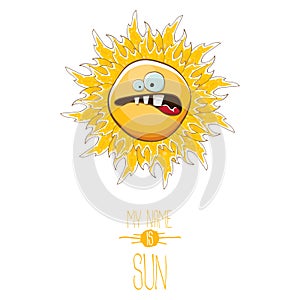 Vector funky cartoon style summer sun character isolated on white background. My name is sun concept illustration. funky