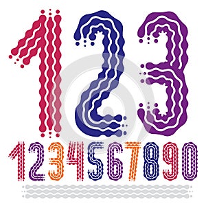 Vector funky, ornate numbers collection. Rounded bold numerals from 0 to 9 can be used in retro, disco, pop poster design. Made