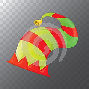 Vector funky red and green stripped cartoon christmas elf hat isolated on transparent background. vector kids colorful