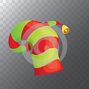 Vector funky red and green stripped cartoon christmas elf hat isolated on transparent background. vector kids colorful