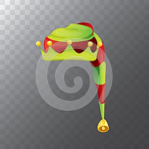 Vector funky red and green stripped cartoon christmas elf hat isolated on transparent background. vector kids colorful