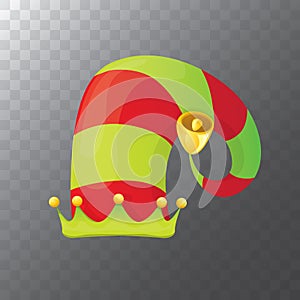 Vector funky red and green stripped cartoon christmas elf hat isolated on transparent background. vector kids colorful