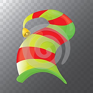 Vector funky red and green stripped cartoon christmas elf hat isolated on transparent background. vector kids colorful