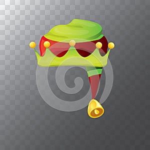 Vector funky red and green stripped cartoon christmas elf hat isolated on transparent background. vector kids colorful