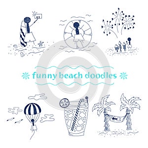 Vector funny beach doodles set