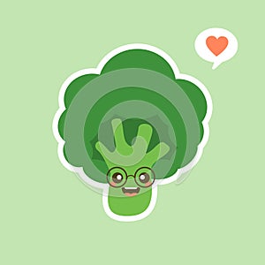 vector funny cartoon cute green smiling broccoli character isolated on color background. vegetable broccoli. Fresh green Vegetable